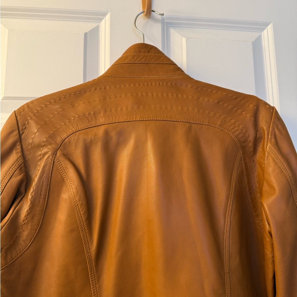 NWT Quince Leather Stand- Collar Jacket in Cognac - Picture 13 of 16